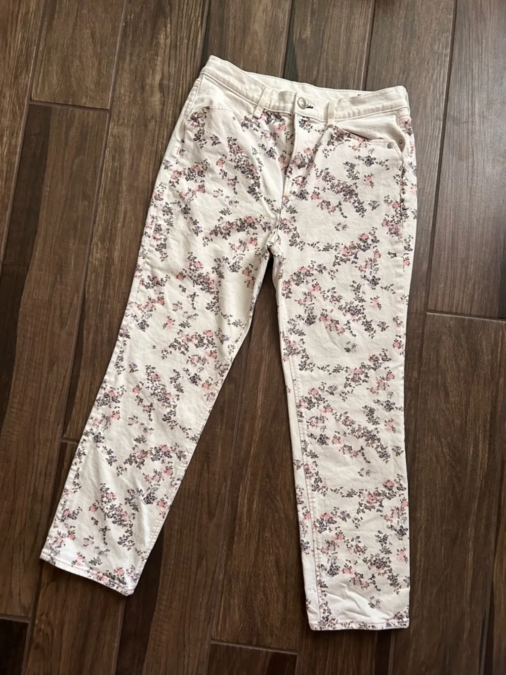 Rag & Bone Ellie High Rise Cropped Jeans in Micro Floral White Sz 30